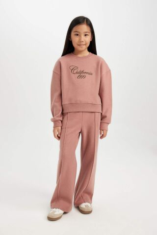 Kız Çocuk Bisiklet Yaka Baskılı Selanik Kumaş  Sweatshirt