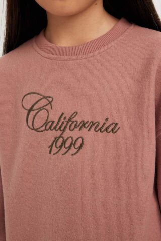 Kız Çocuk Bisiklet Yaka Baskılı Selanik Kumaş  Sweatshirt