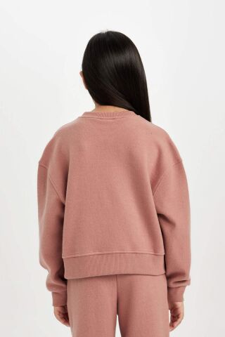 Kız Çocuk Bisiklet Yaka Baskılı Selanik Kumaş  Sweatshirt