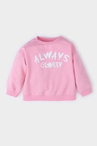 Kız Bebek Bisiklet Yaka Baskılı Sweatshirt
