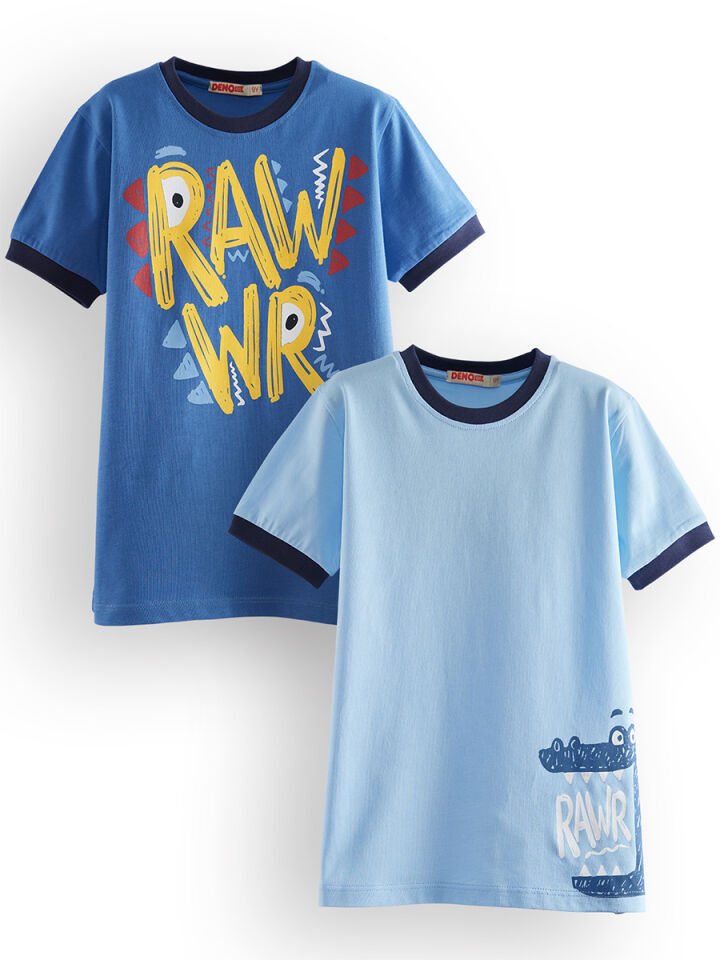 Rawr Erkek Çocuk 2'li T-shirt Takım 4 Y - Mavi