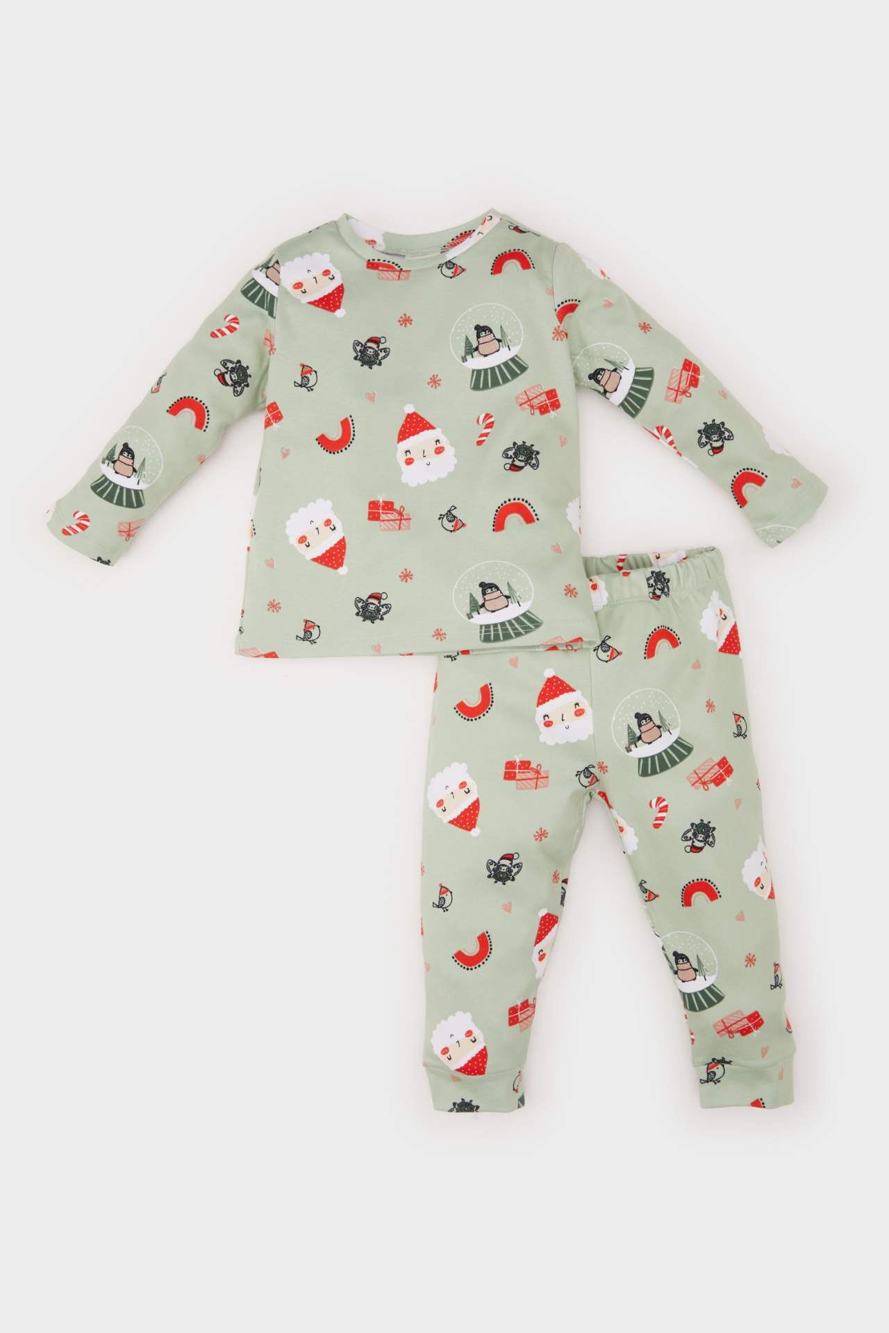 Kız Bebek Yılbaşı Temalı Pijama Takımı Bisiklet Yaka Uzun Kollu Üst Beli Lastikli Alt