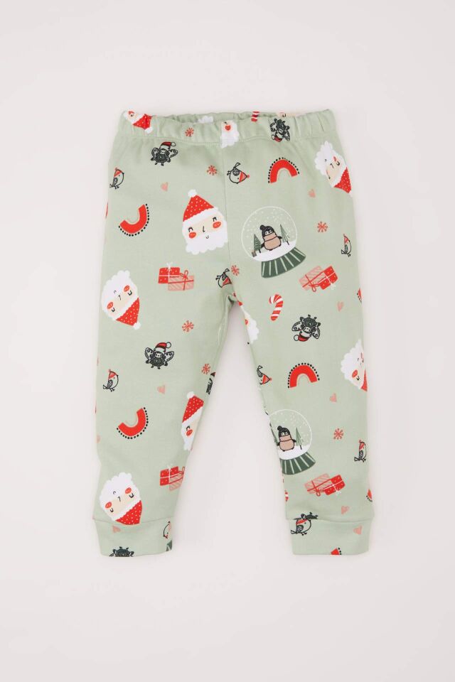 Kız Bebek Yılbaşı Temalı Pijama Takımı Bisiklet Yaka Uzun Kollu Üst Beli Lastikli Alt