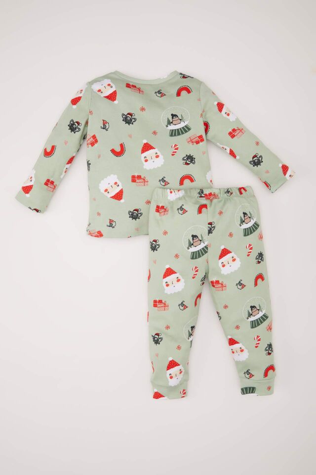 Kız Bebek Yılbaşı Temalı Pijama Takımı Bisiklet Yaka Uzun Kollu Üst Beli Lastikli Alt