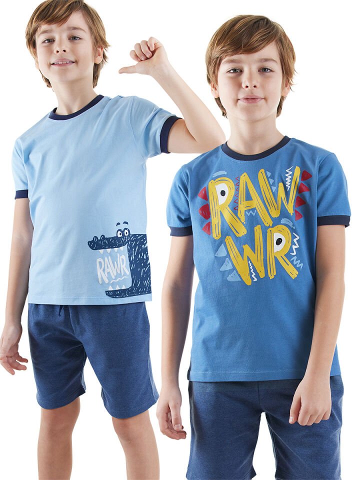 Rawr Erkek Çocuk 2'li T-shirt Takım 7 Y - Mavi