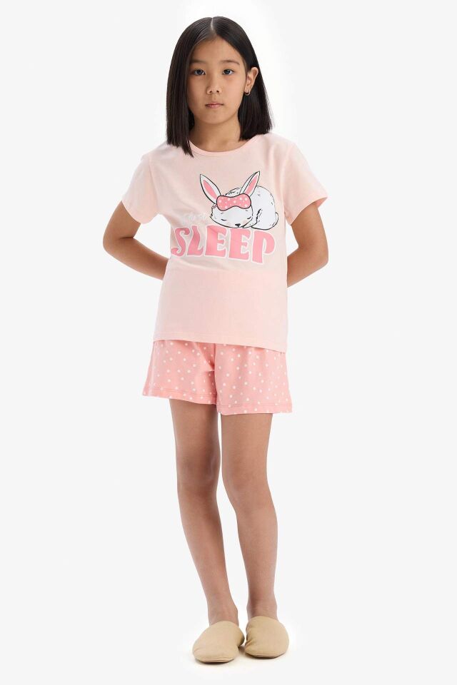 Kız Çocuk Pijama Takımı Baskılı Kısa Kollu Üst Esnek Belli Şort