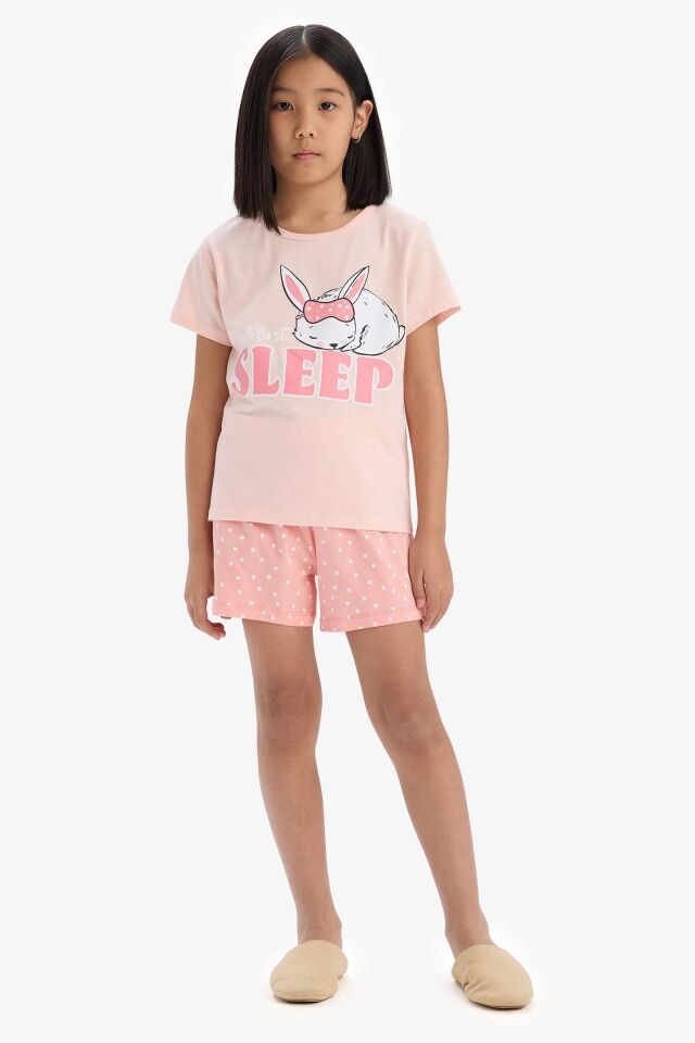 Kız Çocuk Pijama Takımı Baskılı Kısa Kollu Üst Esnek Belli Şort
