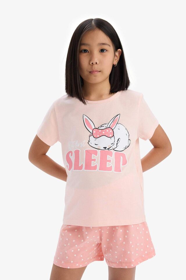 Kız Çocuk Pijama Takımı Baskılı Kısa Kollu Üst Esnek Belli Şort
