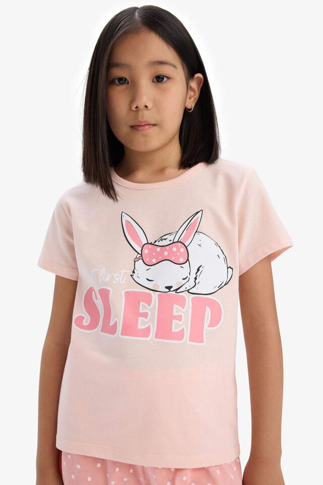 Kız Çocuk Pijama Takımı Baskılı Kısa Kollu Üst Esnek Belli Şort