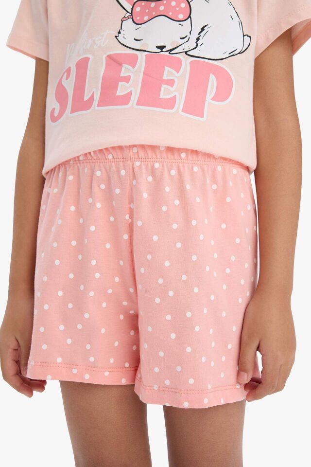 Kız Çocuk Pijama Takımı Baskılı Kısa Kollu Üst Esnek Belli Şort