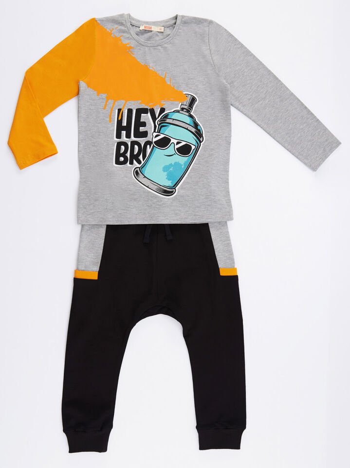 Hey Bro Erkek Çocuk Çocuk T-shirt Pantolon Takım 5 Y - Siyah, Gri