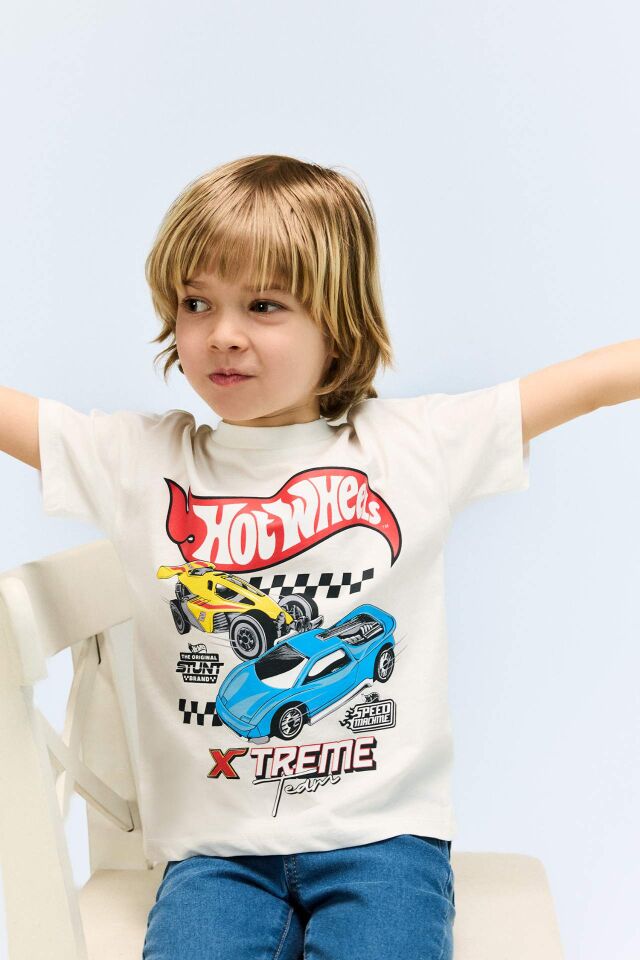 Erkek Bebek Hot Wheels Bisiklet Yaka Kısa Kollu Tişört