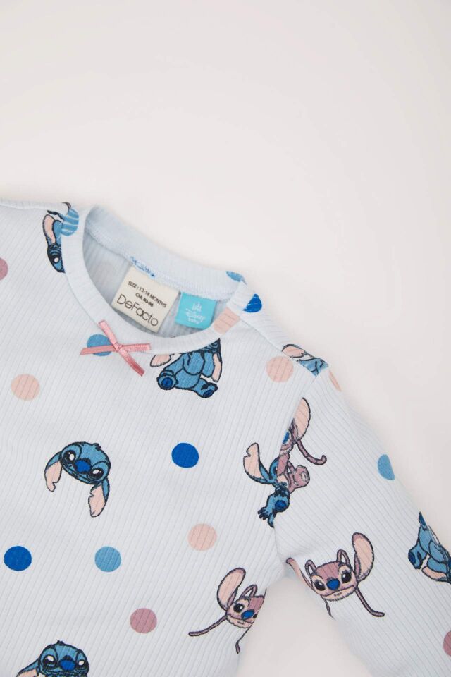 Kız Bebek Pijama Takımı Disney Lilo & Stitch Bisiklet Yaka Uzun Kollu Fitilli Kaşkorse Üst Beli Lastikli Uzun Alt