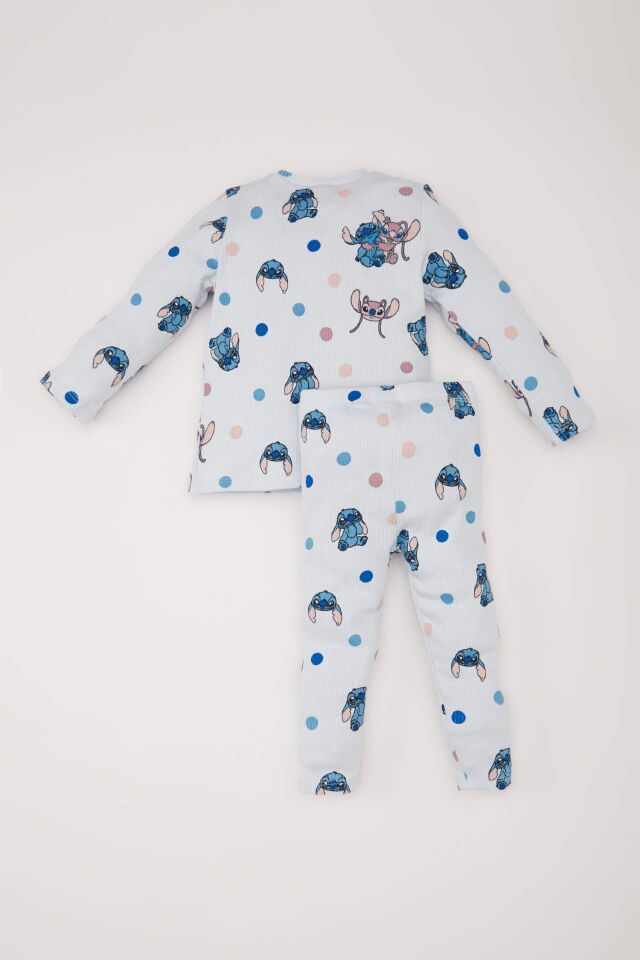 Kız Bebek Pijama Takımı Disney Lilo & Stitch Bisiklet Yaka Uzun Kollu Fitilli Kaşkorse Üst Beli Lastikli Uzun Alt