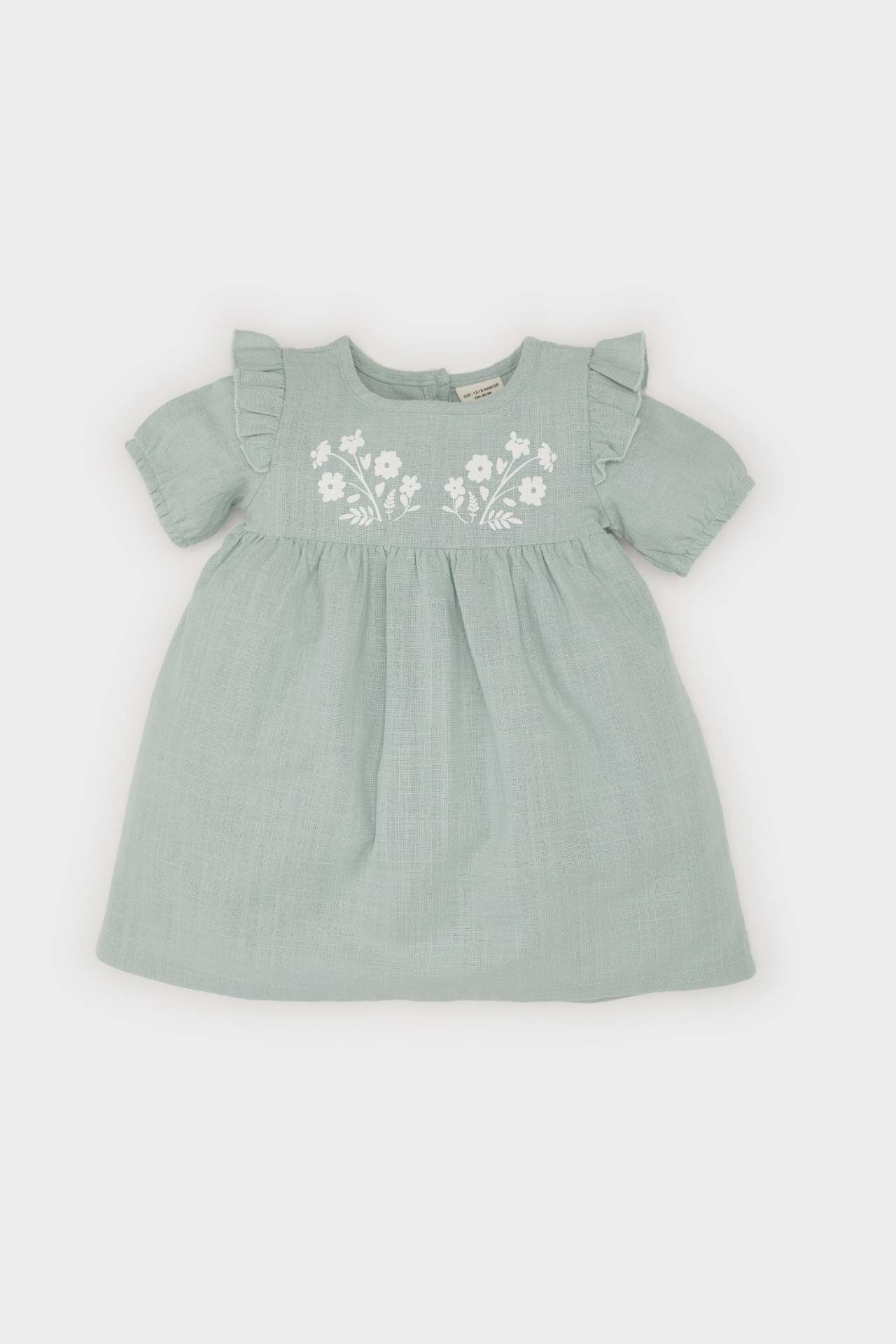 Kız Bebek Kısa Kollu Flamlı Poplin Elbise