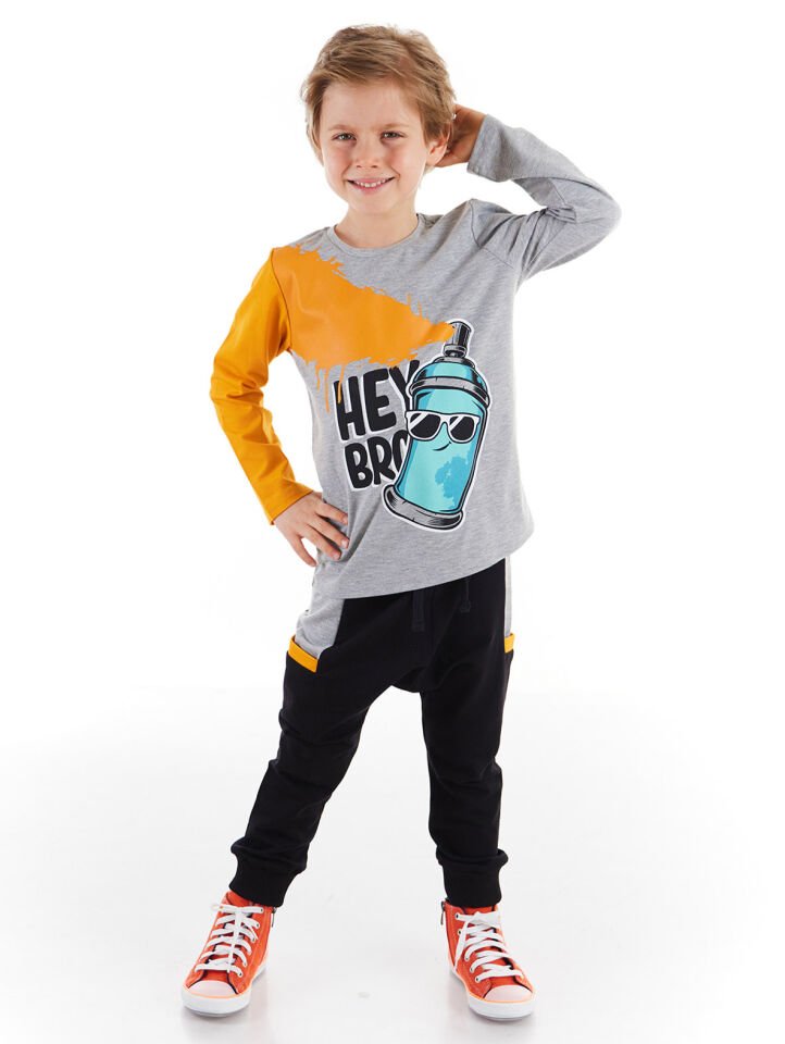 Hey Bro Erkek Çocuk Çocuk T-shirt Pantolon Takım 7 Y - Siyah, Gri