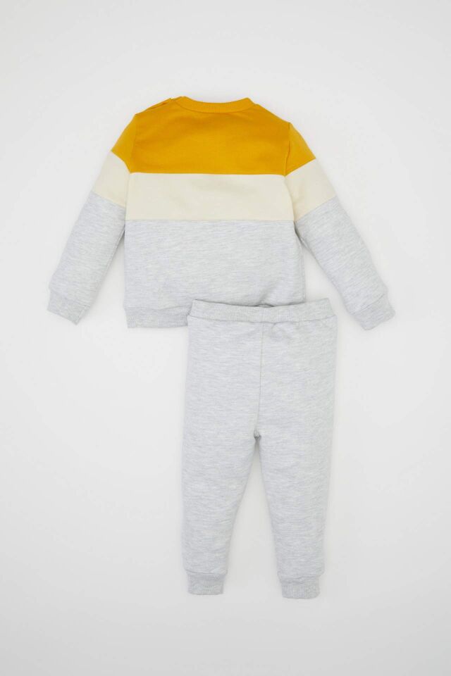 Erkek Bebek 2'li Takım Renk Bloklu İçi Yumuşak Tüylü Sweatshirt Eşofman Altı
