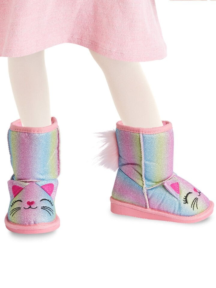 Kedi Renkli Simli Kız Çocuk Bot 33 N - Pembe