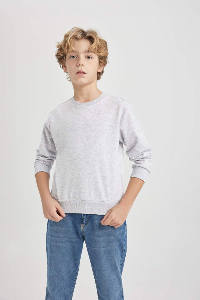 Erkek Çocuk Bisiklet Yaka Basic Düz Sweatshirt