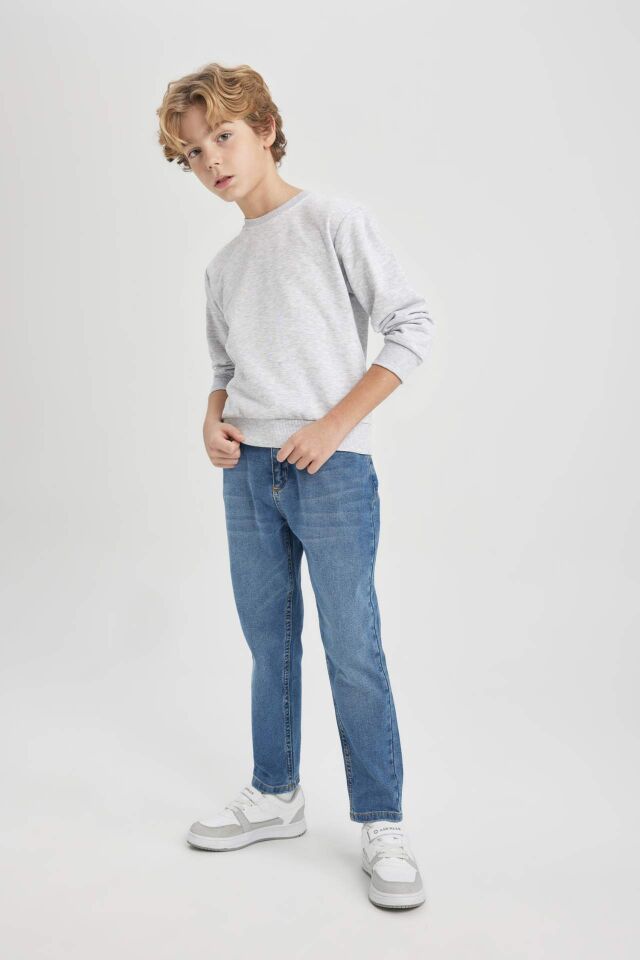 Erkek Çocuk Bisiklet Yaka Basic Düz Sweatshirt
