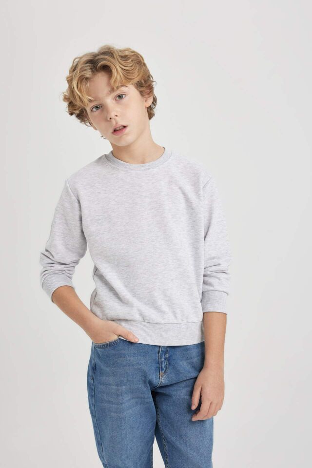 Erkek Çocuk Bisiklet Yaka Basic Düz Sweatshirt