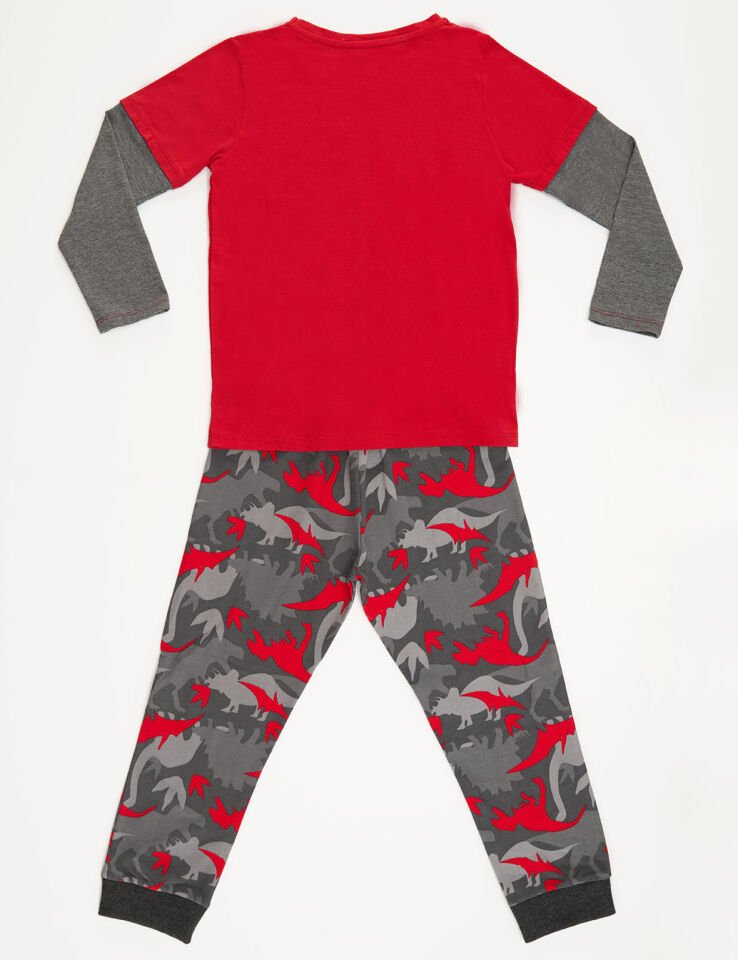 Dino Çetesi Erkek Çocuk T-shirt Pantolon Takım 6 Y - Kırmızı, Gri