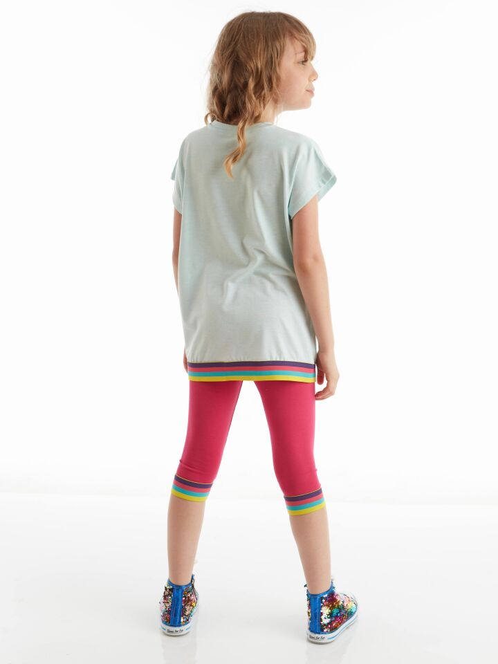 Rainbow Zebra Kız Çocuk T-shirt Tayt Takım 9 Y - Mavi Pembe