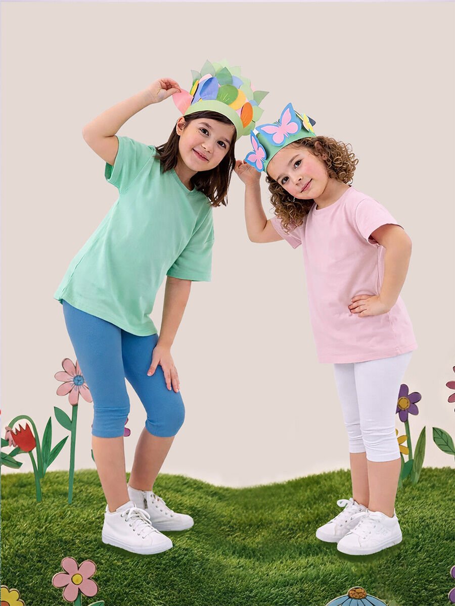 Ekru Ve Mavi Kız Çocuk Kaşkorse 2'li Tayt Paketi 7Y - Krem
