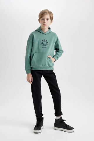 Erkek Çocuk Oversize Geniş Kalıp Kapüşonlu Cepli Kalın Sweatshirt