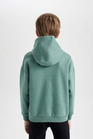 Erkek Çocuk Oversize Geniş Kalıp Kapüşonlu Cepli Kalın Sweatshirt