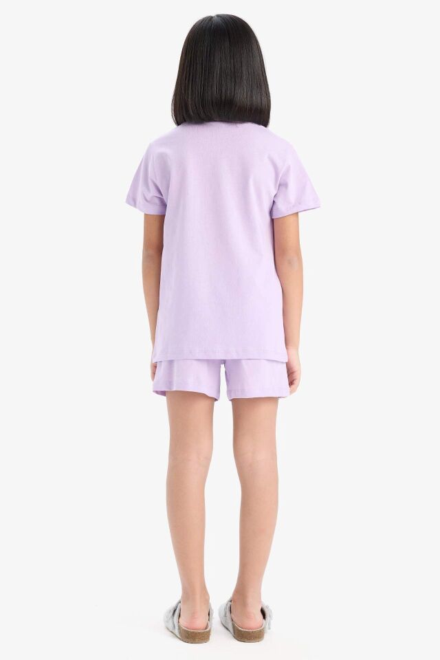 Kız Çocuk Pijama Takımı Baskılı Kısa Kollu Üst Beli Lastikli Şort
