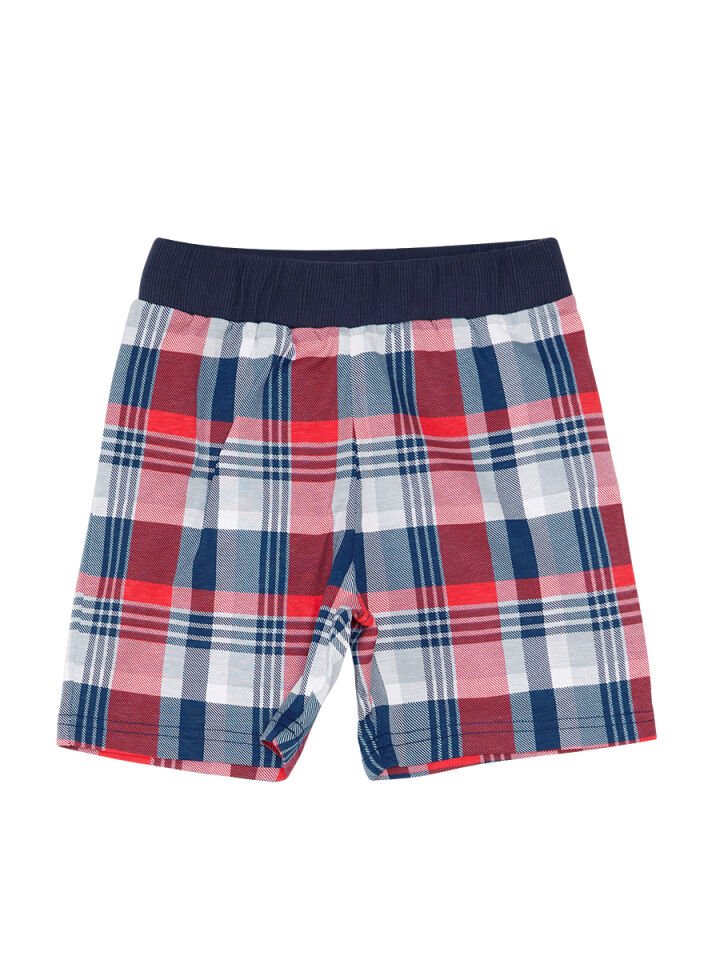 Monkey Ekose Erkek Çocuk T-shirt Şort Takım 2 Y - Kırmızı Beyaz Mavi