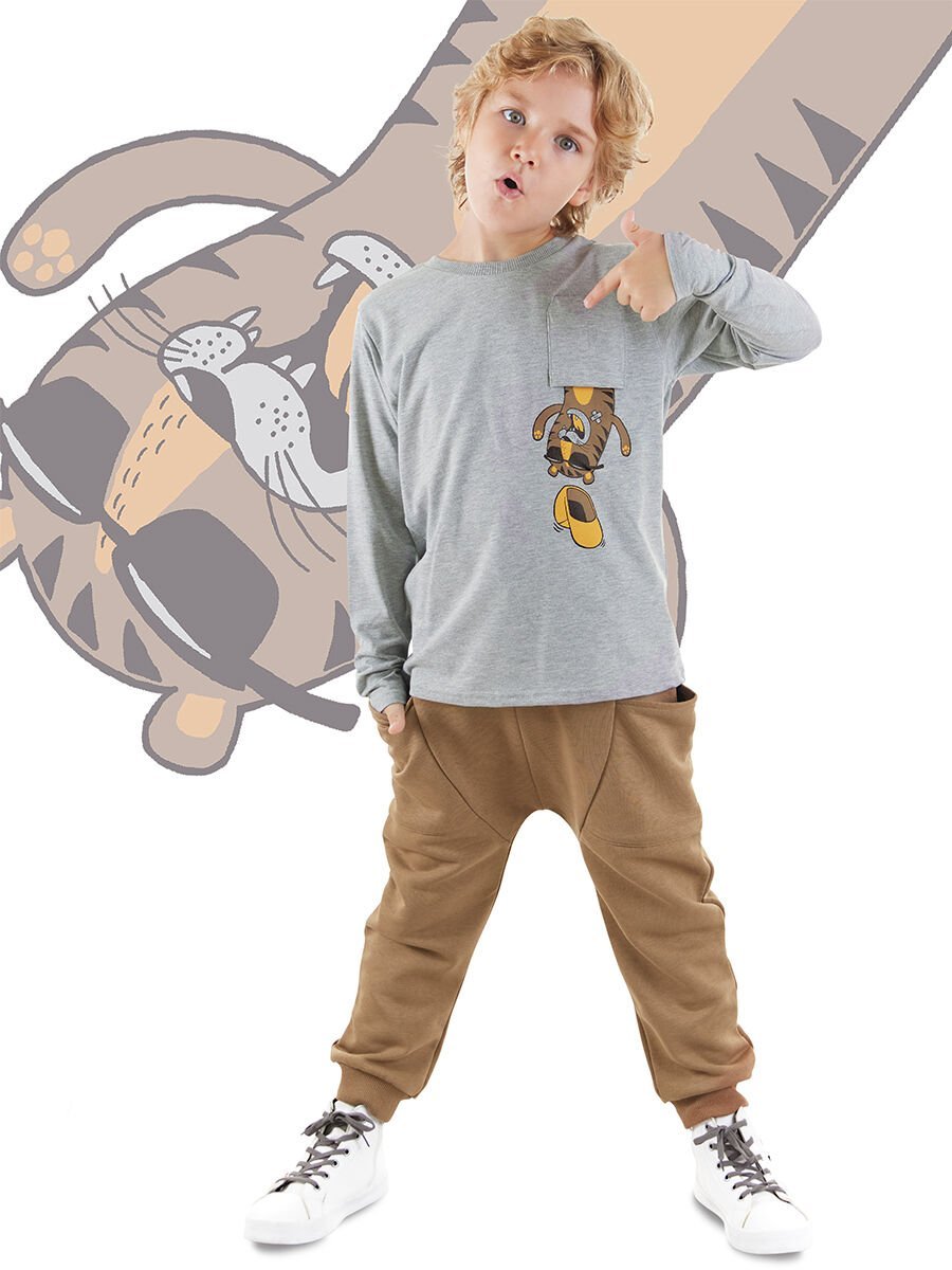 Cepte Kaplan Erkek Çocuk T-shirt Pantolon Takım