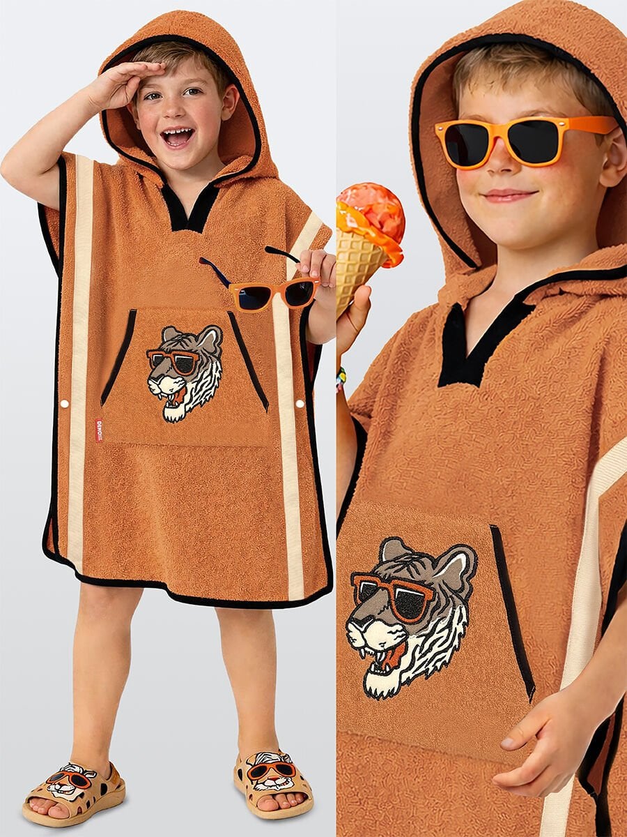 Kiremit Tiger Erkek Çocuk Panço Bornoz