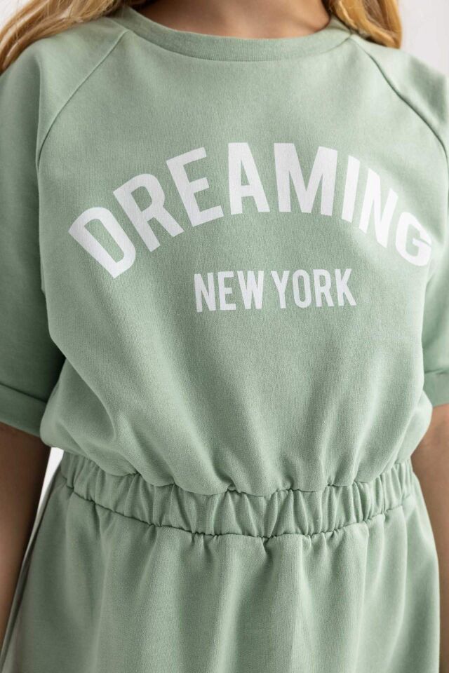 Kız Çocuk Baskılı  Kısa Kollu Sweat Elbise