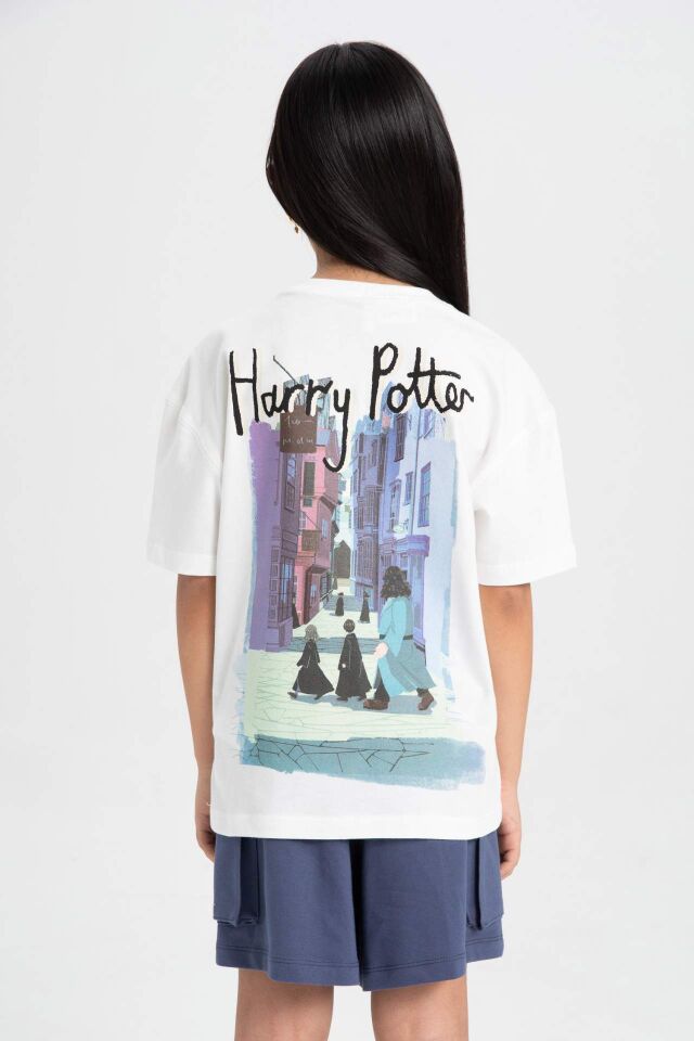 Kız Çocuk Harry Potter Relax Fit Bisiklet Yaka Kısa Kollu Tişört