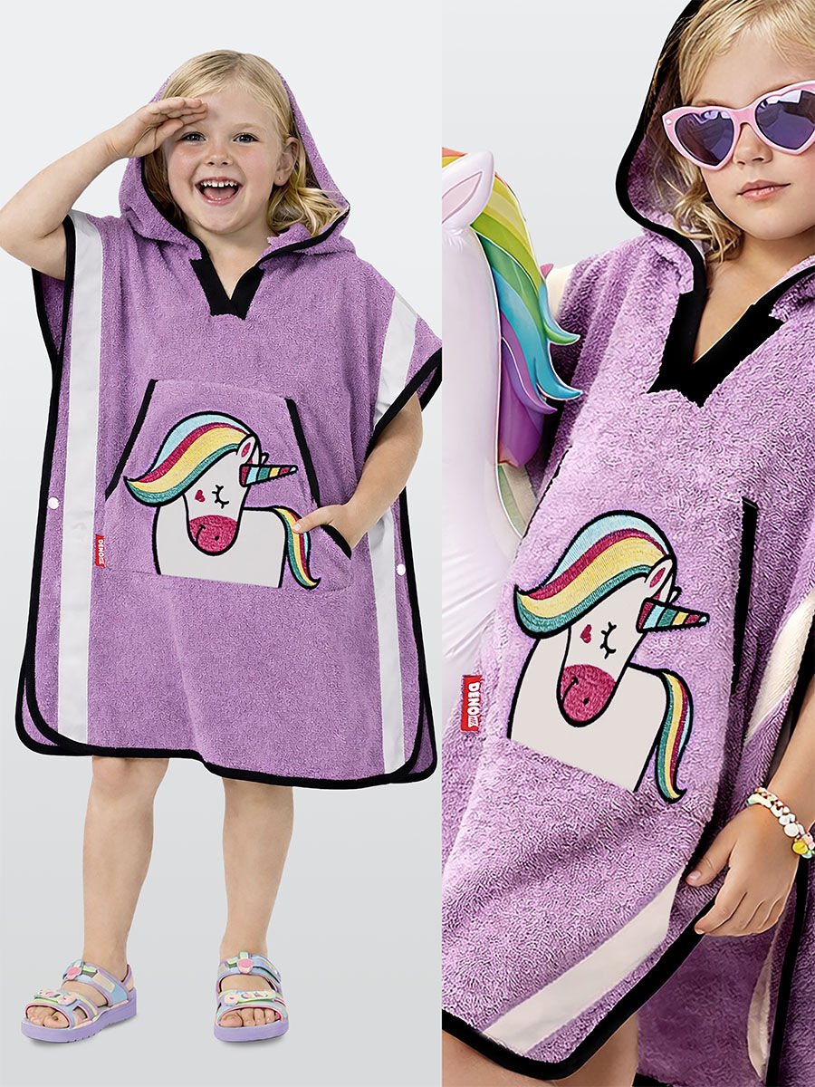 Lila Unicorn Kız Çocuk Panço Bornoz