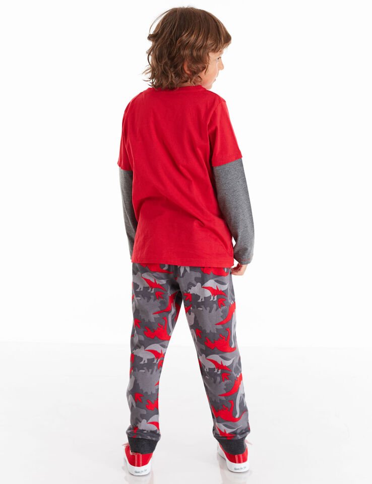 Dino Çetesi Erkek Çocuk T-shirt Pantolon Takım 8 Y - Kırmızı, Gri