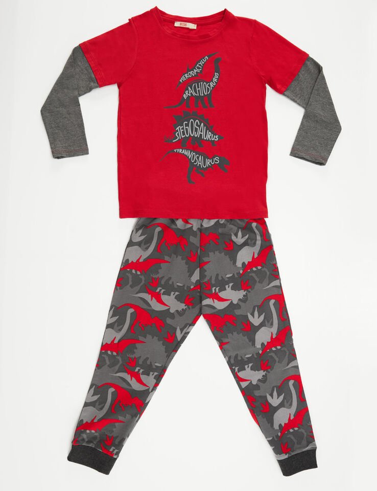 Dino Çetesi Erkek Çocuk T-shirt Pantolon Takım 8 Y - Kırmızı, Gri