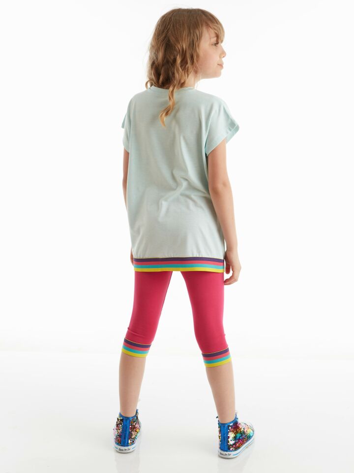 Rainbow Zebra Kız Çocuk T-shirt Tayt Takım 6 Y - Mavi Pembe