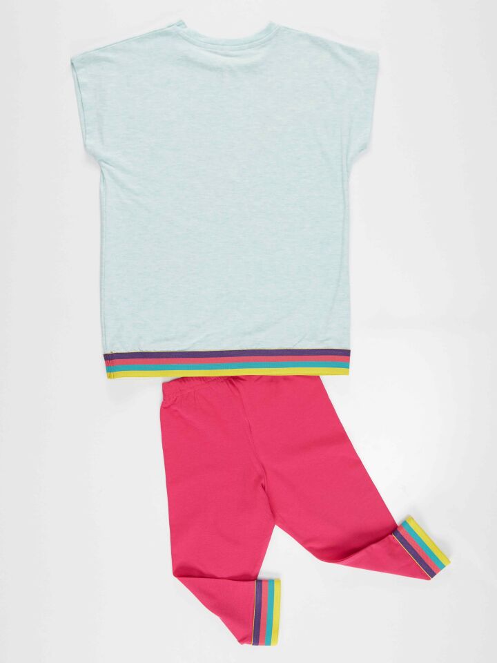 Rainbow Zebra Kız Çocuk T-shirt Tayt Takım 6 Y - Mavi Pembe