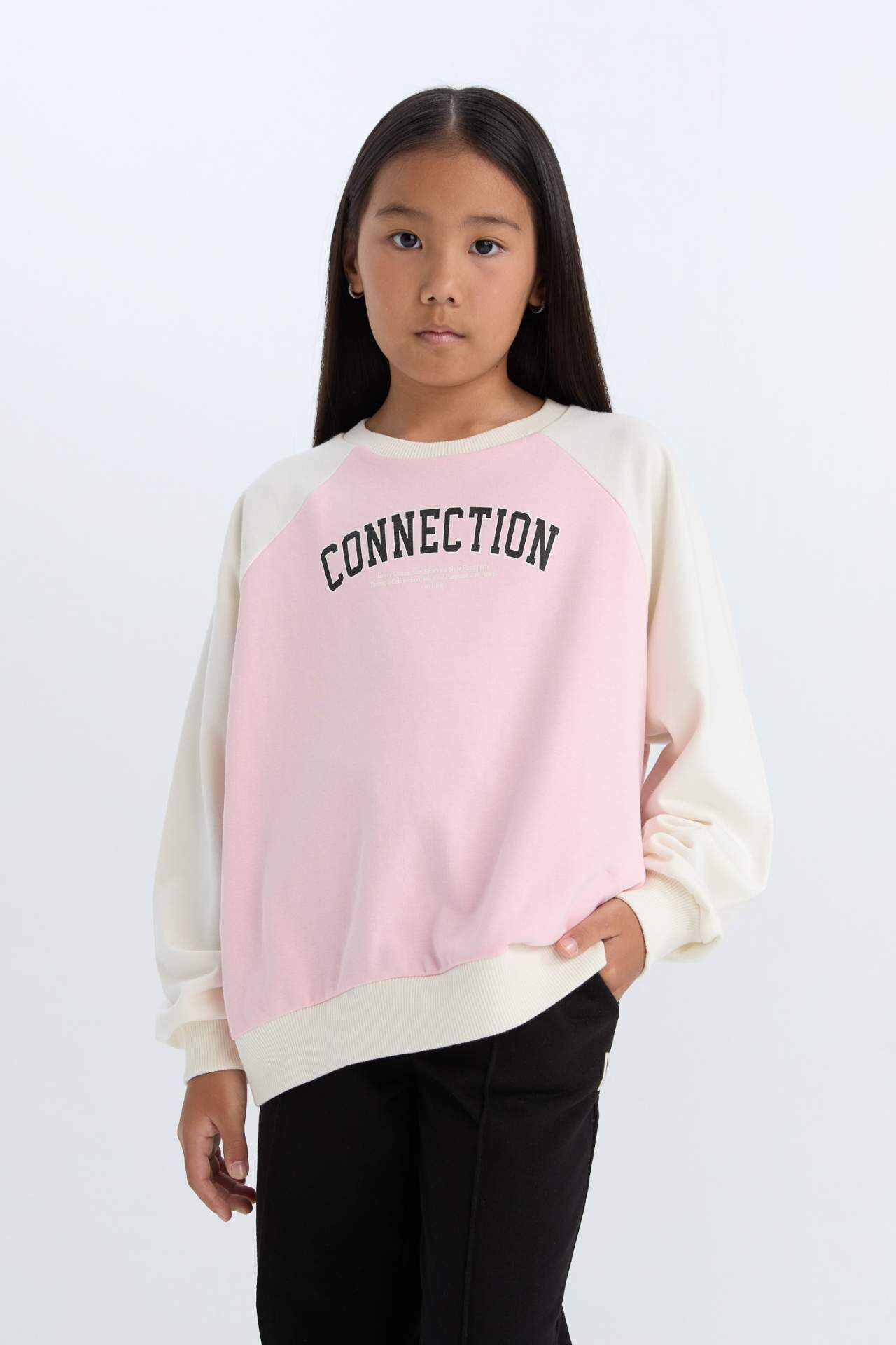 Kız Çocuk Relax Fit Bisiklet Yaka Baskılı Sweatshirt