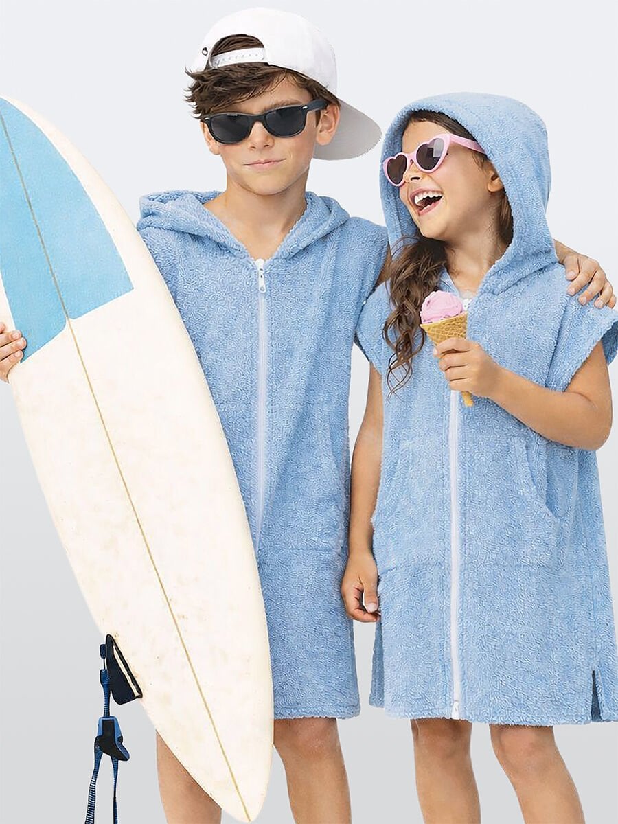 Mavi Kapüşonlu Unisex Bornoz