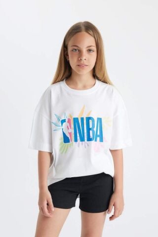 Kız Çocuk NBA Wordmark Oversize Geniş Kalıp Bisiklet Yaka Kısa Kollu Tişört