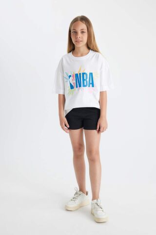 Kız Çocuk NBA Wordmark Oversize Geniş Kalıp Bisiklet Yaka Kısa Kollu Tişört