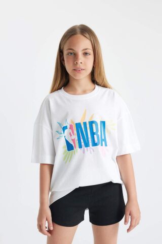 Kız Çocuk NBA Wordmark Oversize Geniş Kalıp Bisiklet Yaka Kısa Kollu Tişört