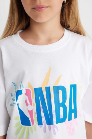 Kız Çocuk NBA Wordmark Oversize Geniş Kalıp Bisiklet Yaka Kısa Kollu Tişört