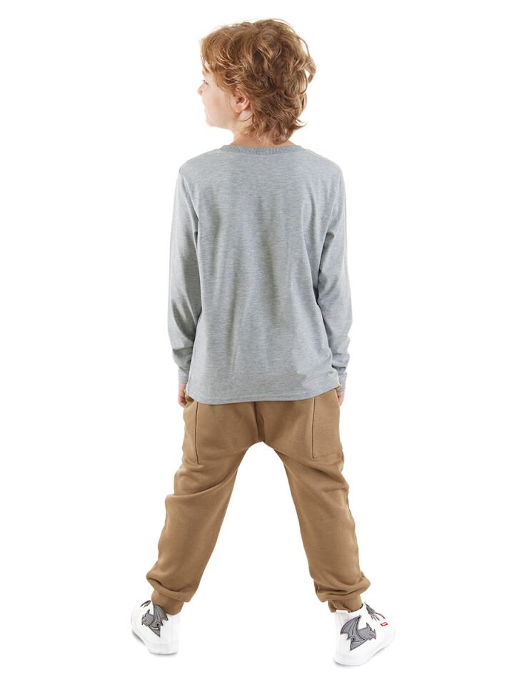 Cepte Kaplan Erkek Çocuk T-shirt Pantolon Takım 7 Y - Gri