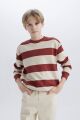 Erkek Çocuk Oversize Geniş Kalıp Bisiklet Yaka Çizgili Sweatshirt