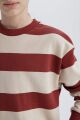Erkek Çocuk Oversize Geniş Kalıp Bisiklet Yaka Çizgili Sweatshirt